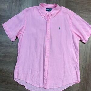 Ralph‎ Lauren Button Down Shirt Mens XL Pink Short Sleeve Custom Fit Casual